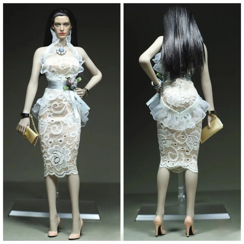 

Customized 1/6 Scale Sexy Female White Lace Trim Perspective Gauze Wrapped Skirt Slim Dress for 12'' Action Largest Mid Body
