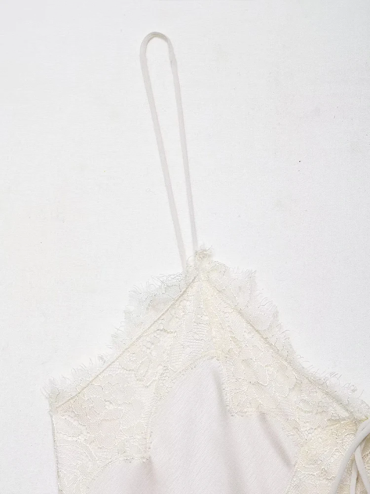 Estilo europeu e americano outono novas roupas femininas francês puro desejo estilo sexy cetim textura rendas suspender vestido