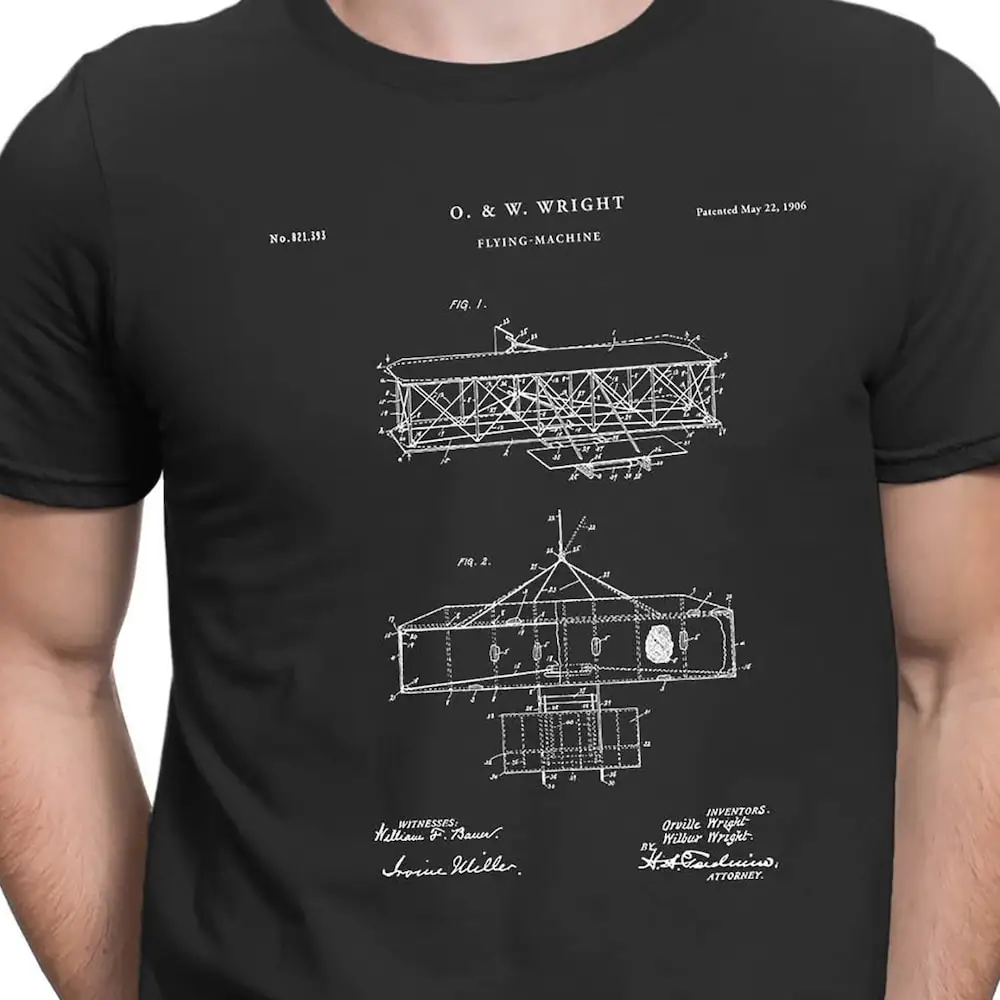 Wright Brothers Airplane Patent T Shirt Old Aviation Pilot Pt450