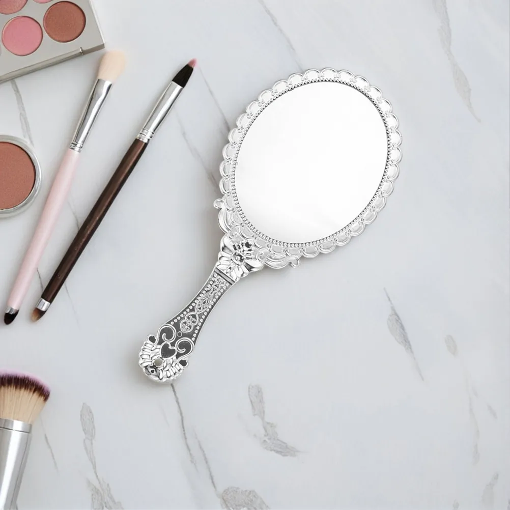 Portable Hand Mirror 2 Piece Set Vintage Round HD Reflective Lightweight Makeup Mirror for Travel Home Vanity