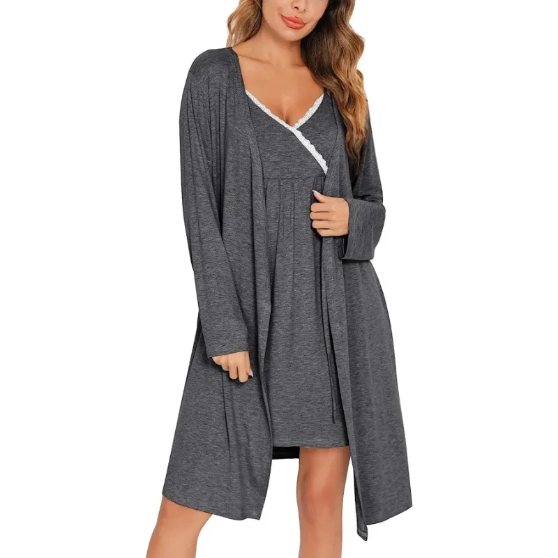 Camisón de dos piezas para mujer, ropa de maternidad europea y americana, conjunto de otoño