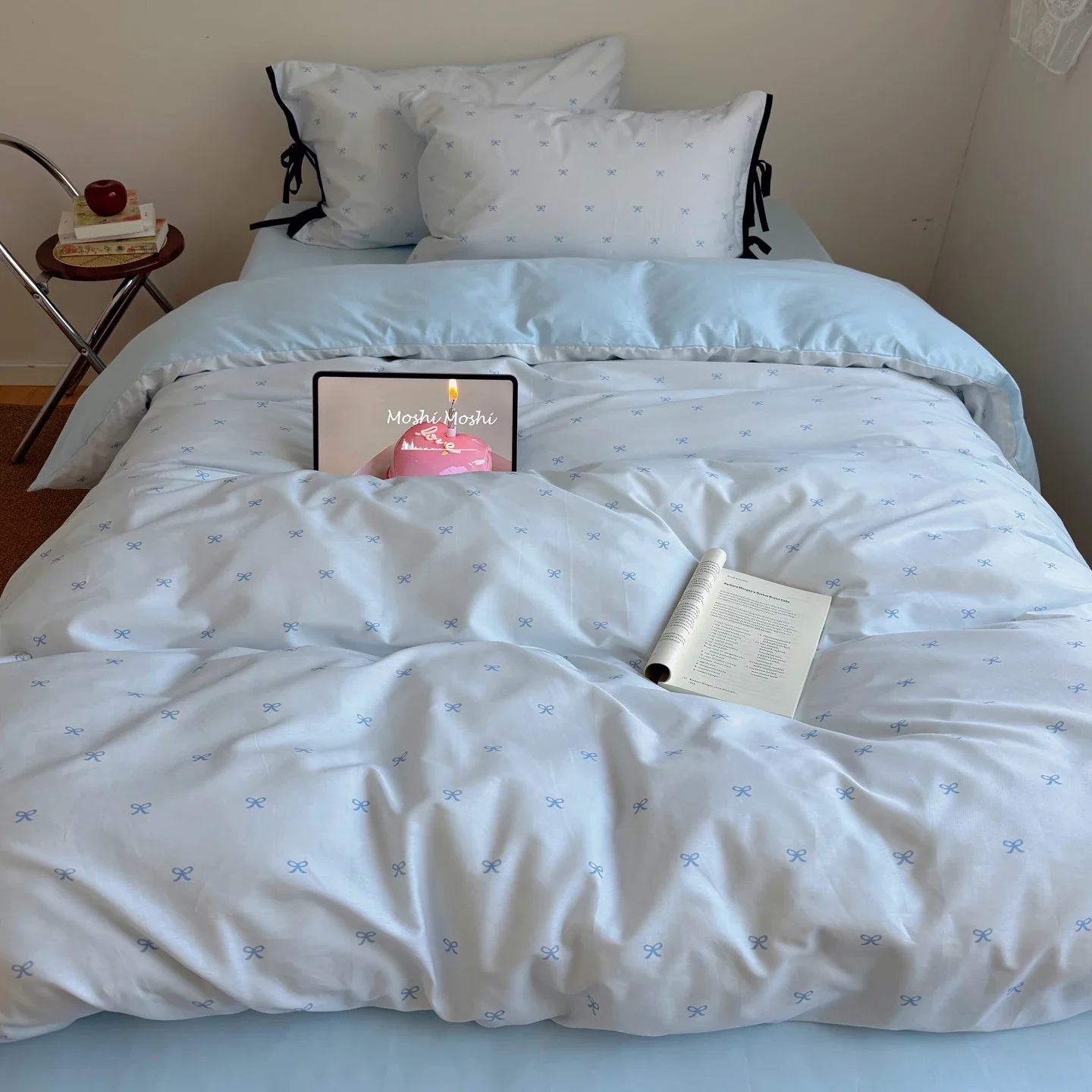 New Cherry Print 100% Cotton Bedding Set Soft Washed Skin-friendly Queen Duvet Cover Set with Bed Sheets Quilt Cover Pillowcases