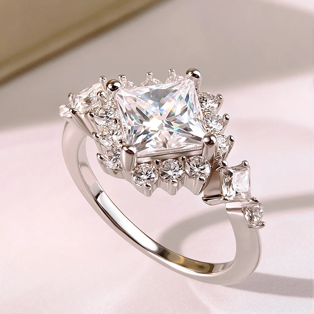 

HORRIPAL 100% Moissanite Wedding Rings for Women GRA 925 Sterling Silver Plated 18k White Gold Eternity Band Luxury Fine Jewelry