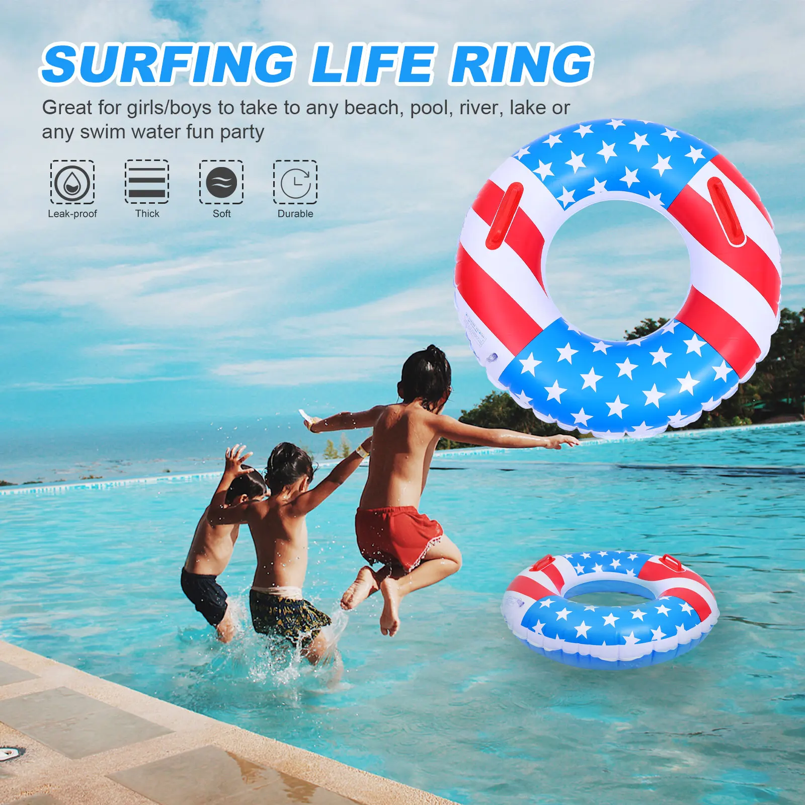 Flag Swimming Ring American PVC Floating Pool Summer Toy Star Inflatable Adults Toddler Child Aquatic Recreation Accessories