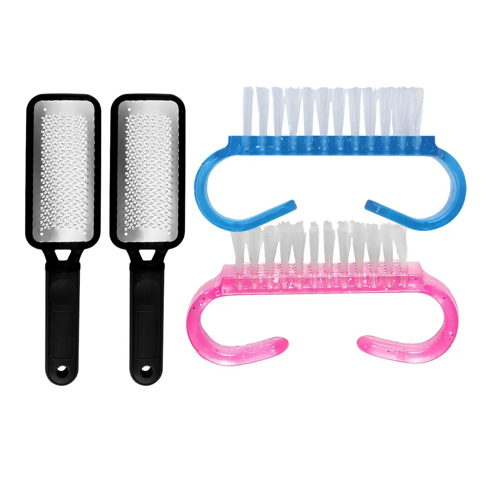 

Stainless Steel Foot File Set Dual-Sided Long Handle Callus Remover Dead Skin Exfoliator For Feet 2 Horns Shape Brushes