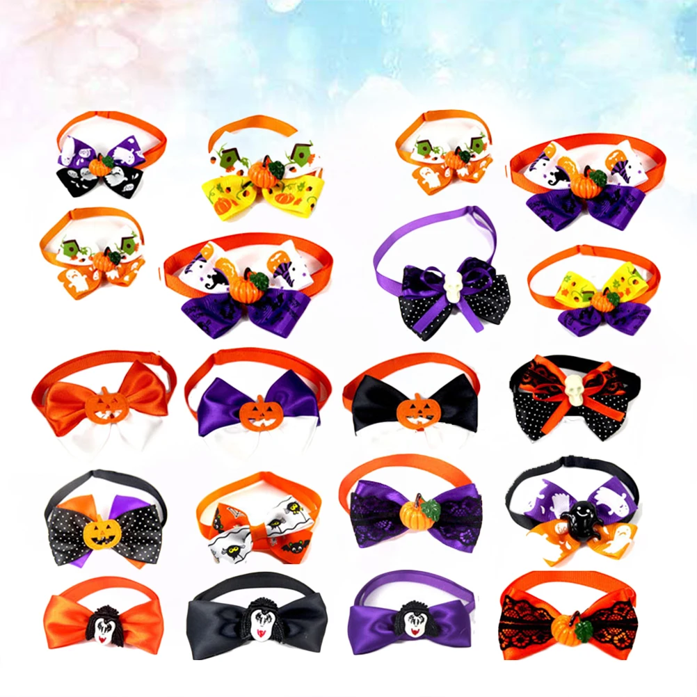 

20 Pcs Pet Bow Tie Lovely Accessory Bowknot Halloween Themed Collar Decoration Supplies