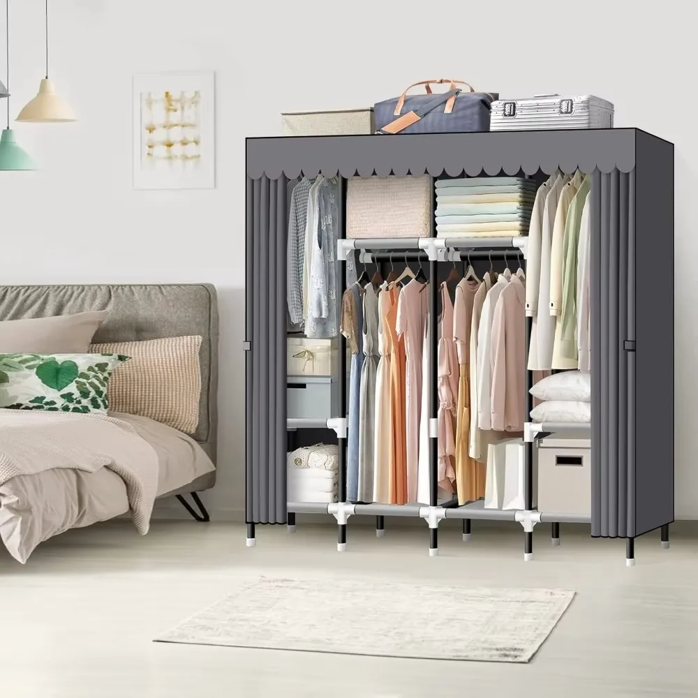 

Portable wardrobe, 67" wardrobe for hanging clothes, with 4 rails, 25mm steel tube clothing storage organizer