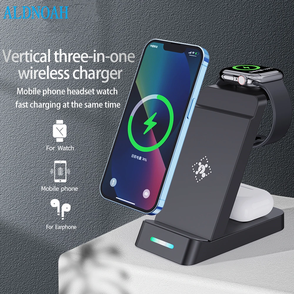 15W Wireless Charger Stand For IPhone 14 13 12 11 XR 8 Apple Watch 3 In 1  Fast Charging Dock Station for Airpods Pro IWatch 7