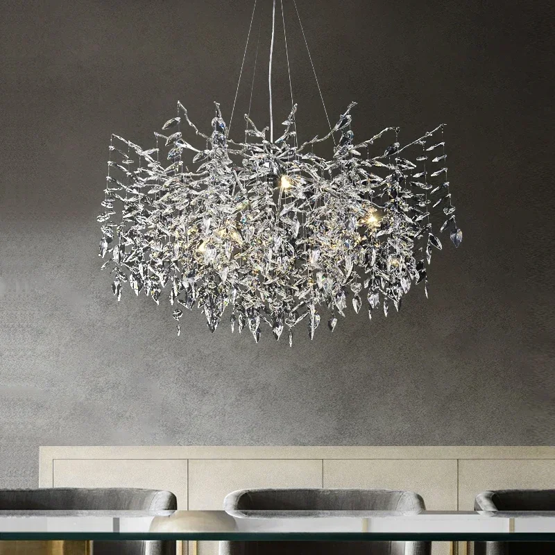 Designer Crystal Chrome Chandelier Silver Gold Hanging Light Luxury Villa Living Dining Room Lamp Tree Branch Chandeliers Led