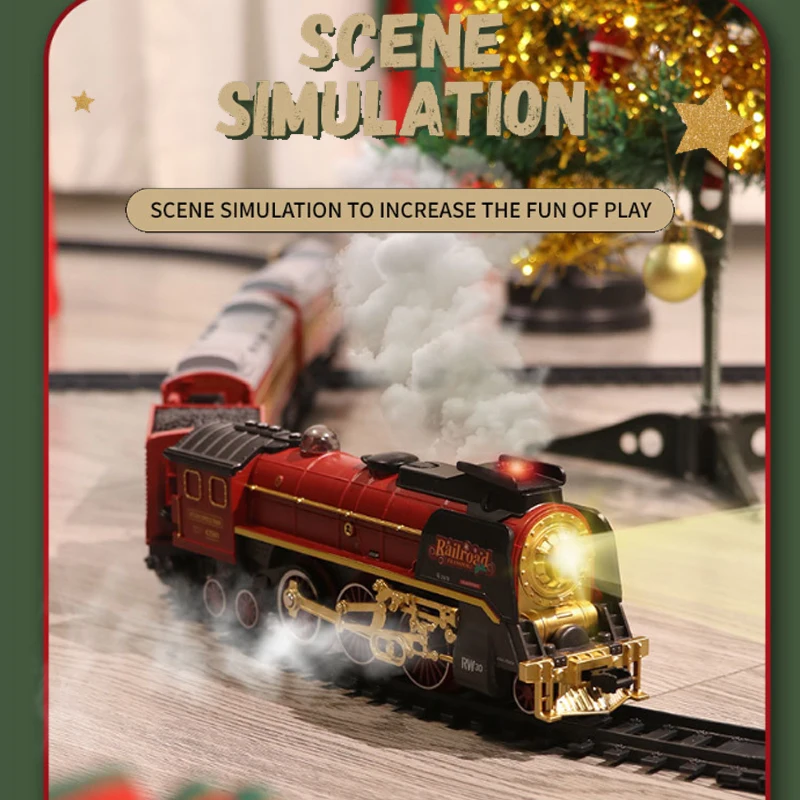 Christmas Series Classical Remote Control Small Train Tracks Electric Steam Track Train Model Lights Children\'s Holiday Gifts