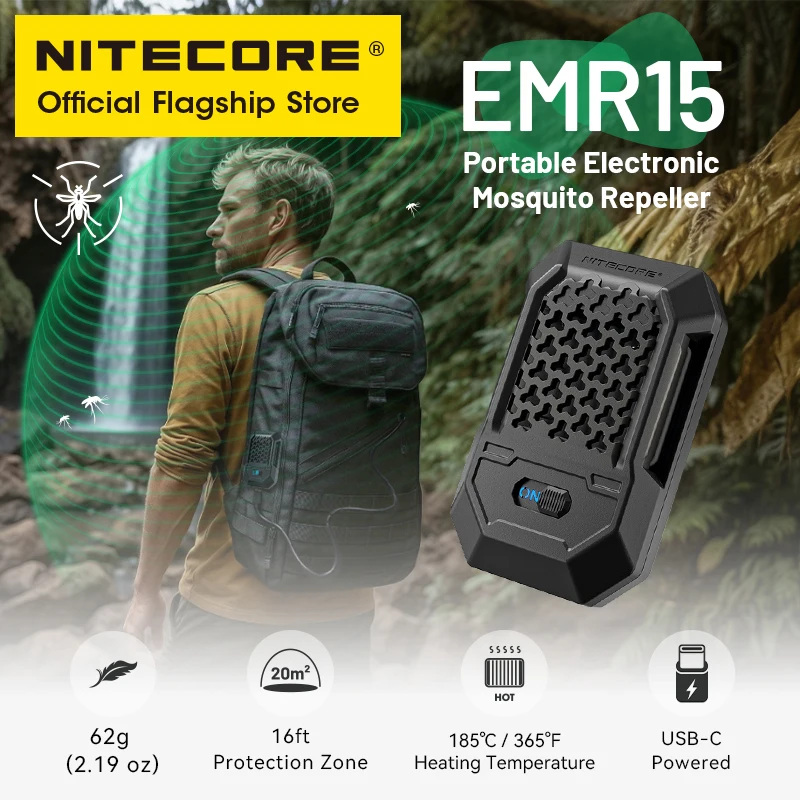 

NITECORE EMR15 портативный электронный отпугиватель 16 футов USB-C зарядка для кемпинга, рыбалки, ночного бега, прогулки с собакой, треккинга, сна