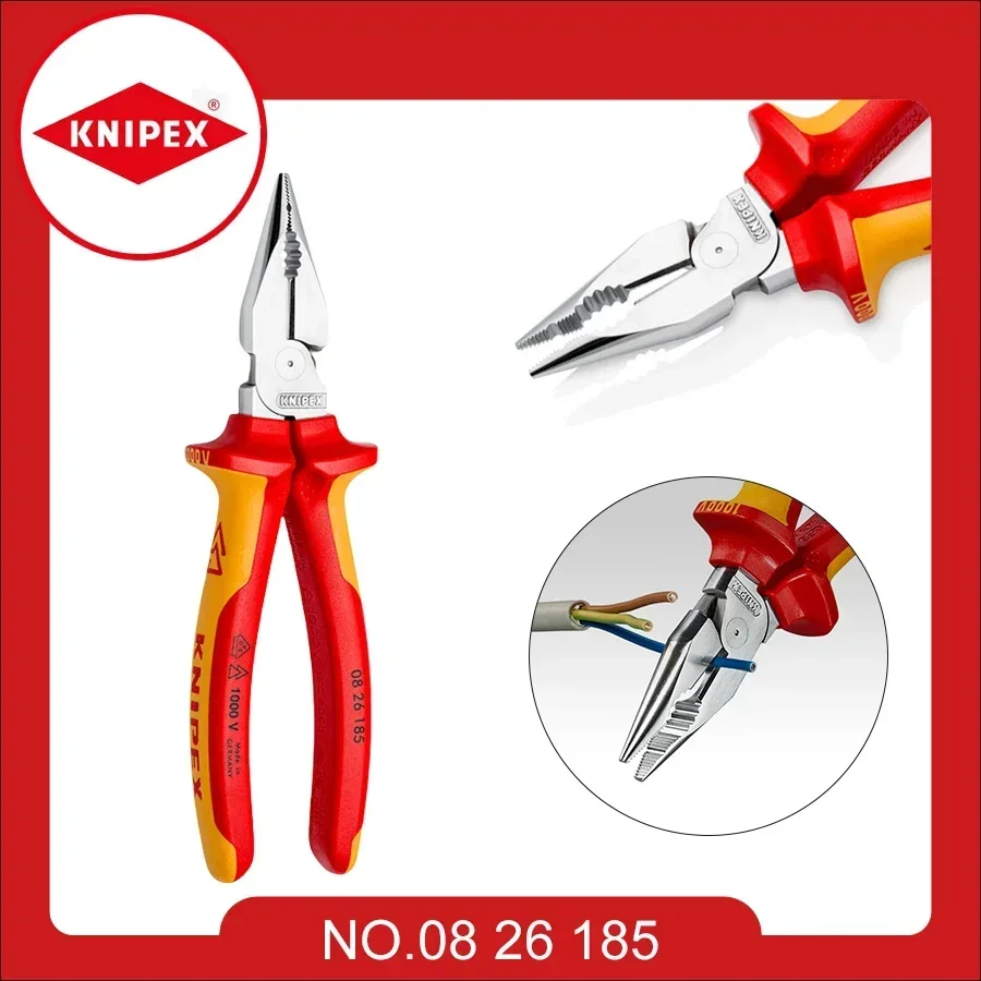 KNIPEX Long Nose Combination Pliers 7.2-inch Insulated High Leverage Joint Pliers with Multi-component Grips 08 26 185