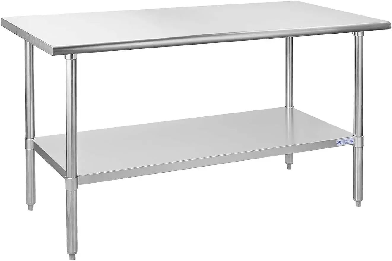 Stainless Steel Table for Prep & Work 30 x 60 Inches, NSF Commercial Heavy Duty Table with Undershelf and Galvanized Legs