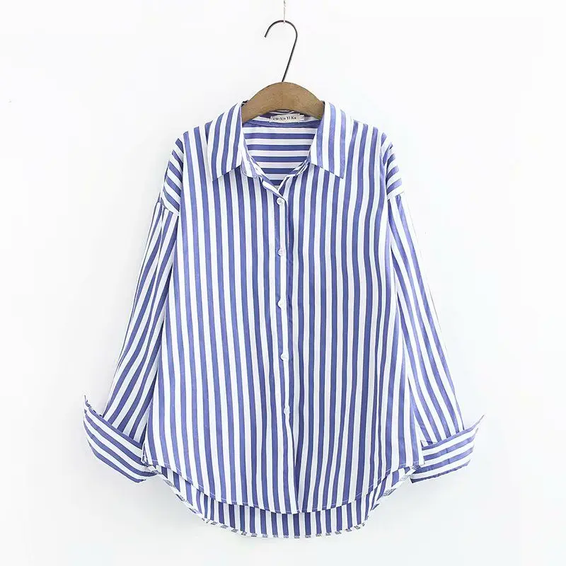 Striped Mid Length Shirt Oversized Loose Fitting Shirt Women's Casual Shirt Stylish and Minimalist Shirt Women Clothing Tops