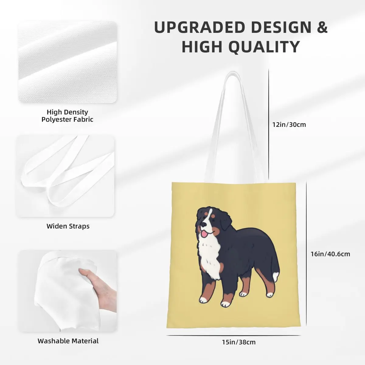 Bolsas de compras para perros de montaña bernés, lona reutilizable, bolso de mano, bolso de viaje para mujer