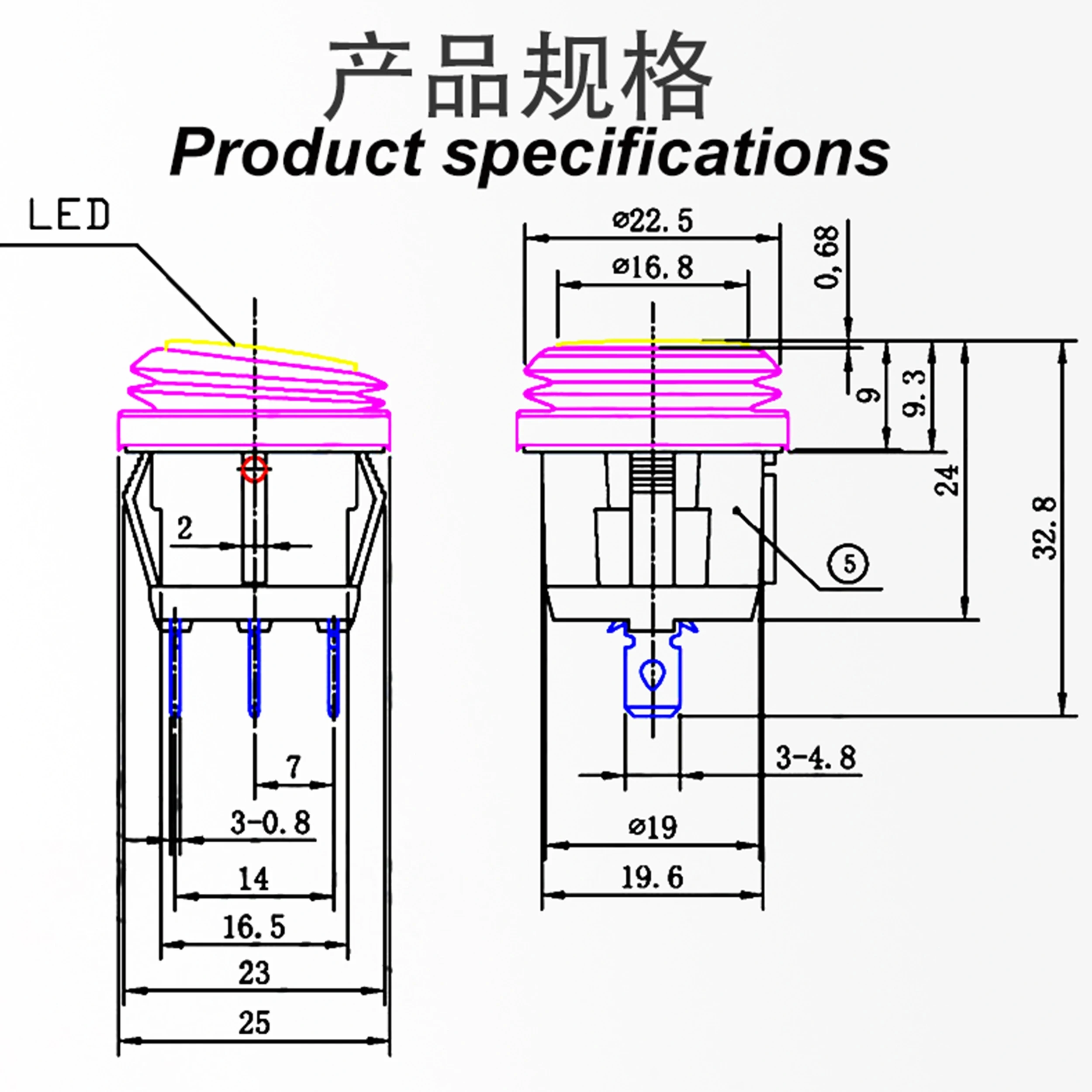 5PCS ON/OFF Rotondo Impermeabile Barca LED Interruttore A Bilanciere Luce 12V 220V Interruttore di Pulsante di Alimentazione On Off On Toggle Barca