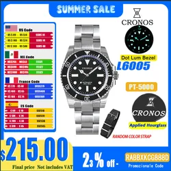 Cronos Sub Diving Men Automatic Mechanical Watch No Date PT5000 Brushed Bracelet Ceramic Bezel 200m Waterproof Glideclasp L6005