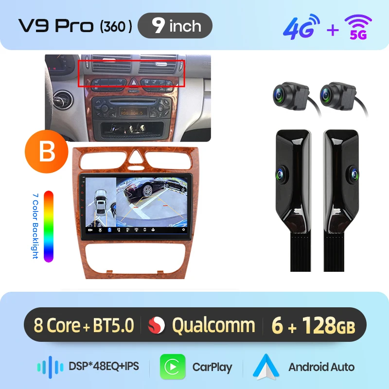 Junsun Android Auto autoradio voor Benz C-Klasse W203 C200 C320 C350 CLK W209 2000-2005 Multimedia draadloze Apple CarPlay slimme intelligente systemen IPS touchscreen stereo videospeler 2 Din