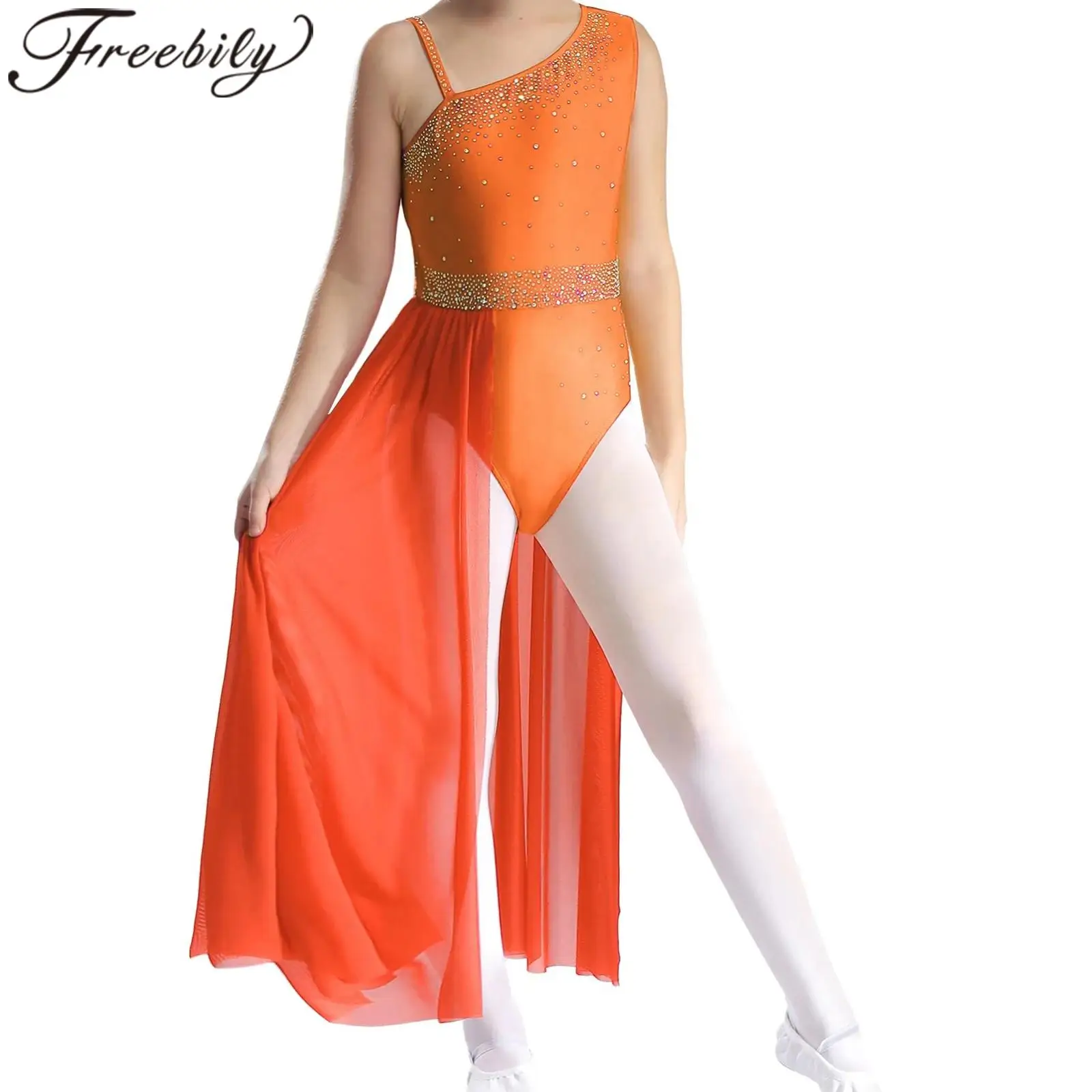 

Kids Girls Ballet Dress Lyrical Dance Costume Glittery Rhinestones Gymnastics Leotard Childs Artistic Figure Skating Dance Dress