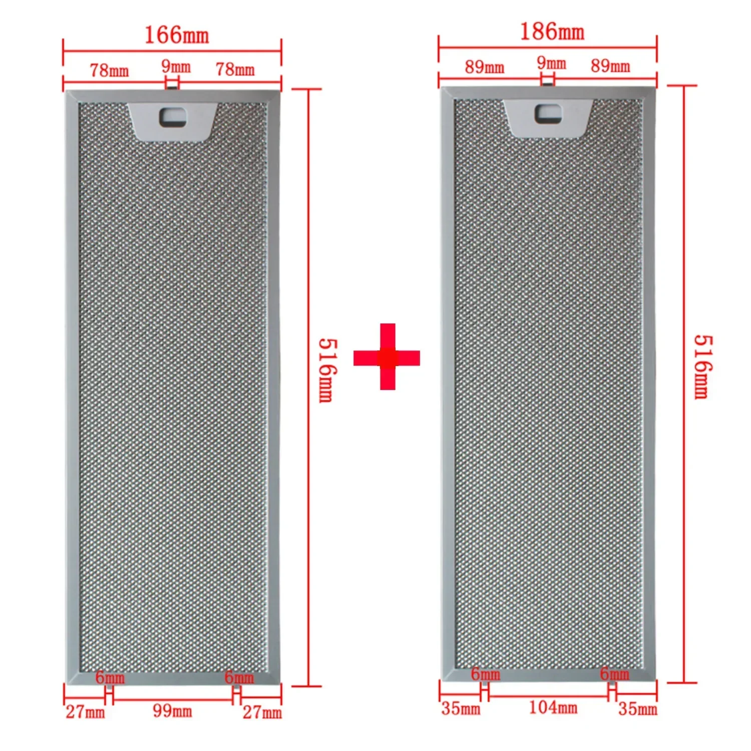 00660222 00660223 Cooker Hood Filter Set 515x166 + 515x186 mm Range Hood Grease Filter Kitchen Extractor Aluminium