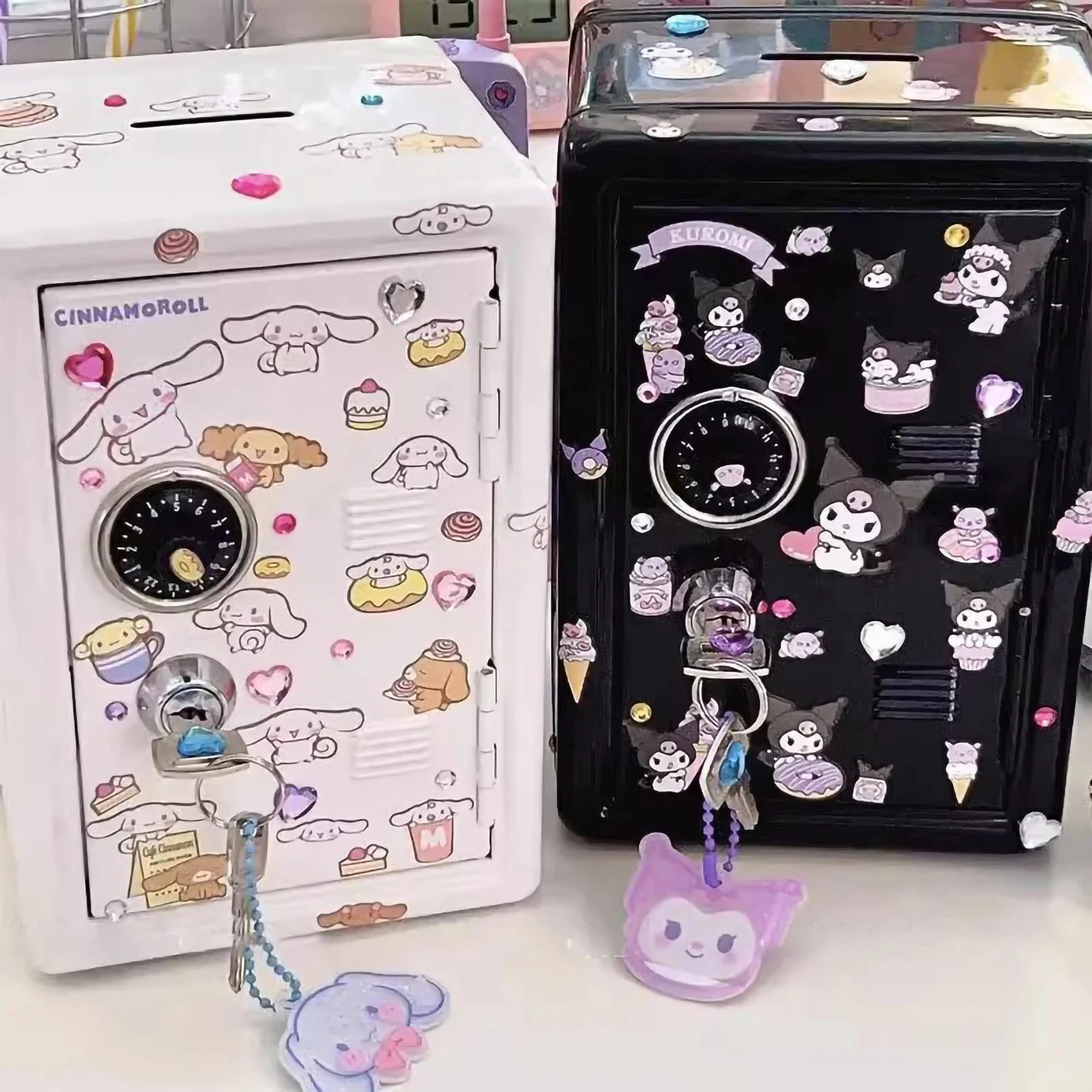 Kawaii Mini Safe Box Desktop Iron Boxes with Stickers Cute Piggy Bank Home Decoration for Students Coin Money Box Children Gifts