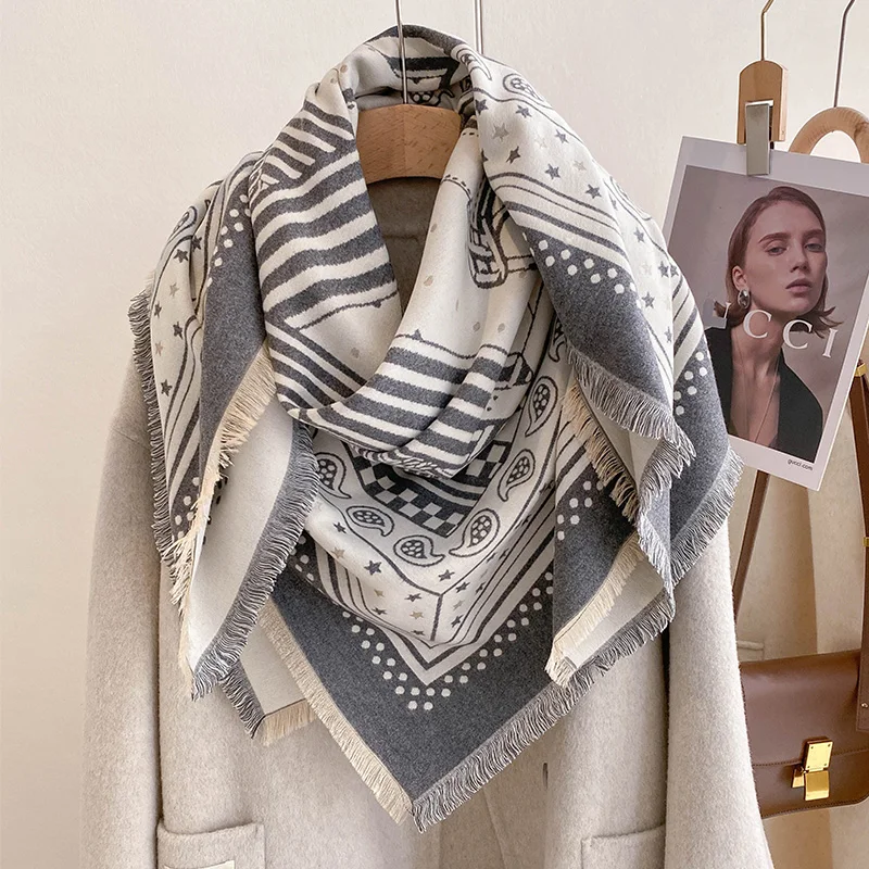 New Brand Cashmere Women Two-sided Large Square Scarf Winter Warm Shawl and Wrap Bandana Pashmina Female Foulard Thick Blanket