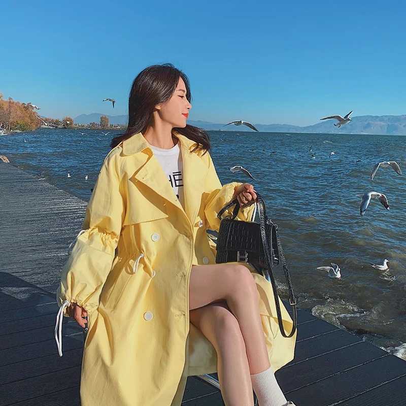 

Winter Clothes Trench Coat For Women's 2025Solid Lapels Double-Breasted Long Windbreaker Outwear Lady Street Work Jacket Top Y2k