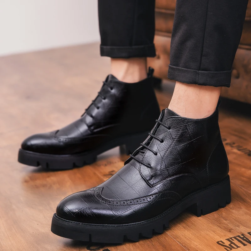 Men Round Toe Lace-up Fashion Business Ankle Boots