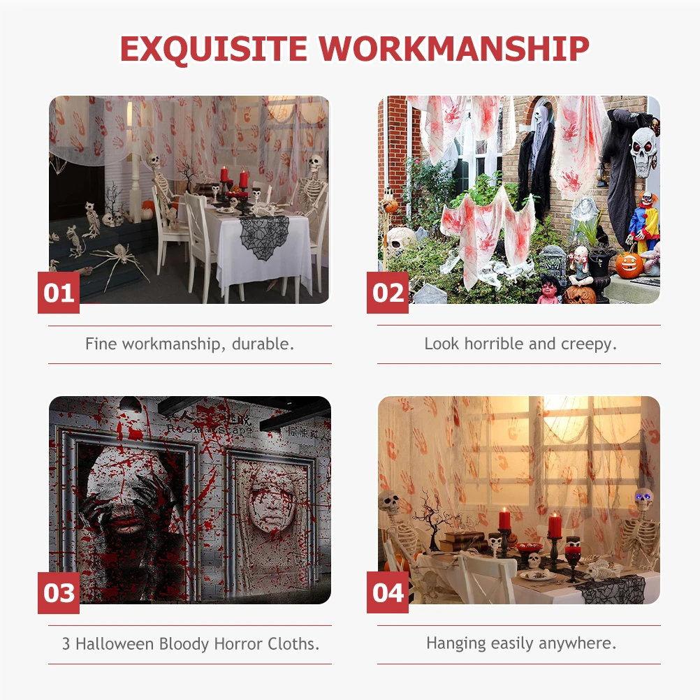 

3pcs Mosquito Net Spooky Halloween Decoration Fabric Creepy Tablecloth for Halloween Decorations Haunted House