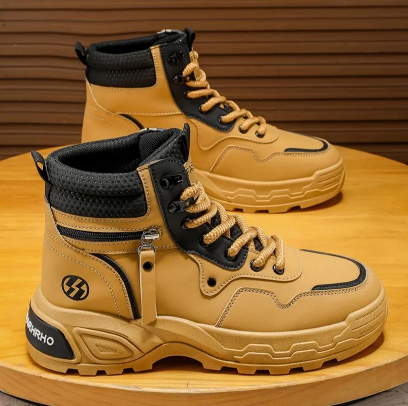 Men's boots spring and autumn new soft-sole non-slip leisure boots fashion outdoor high-top boots youth comfort work boots
