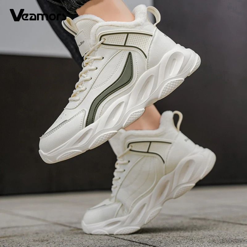 

Мужская плюшевая спортивная обувь для бега, зимние теплые повседневные кроссовки, эластичная обувь для бега, ходьбы, дышащая хлопковая обувь