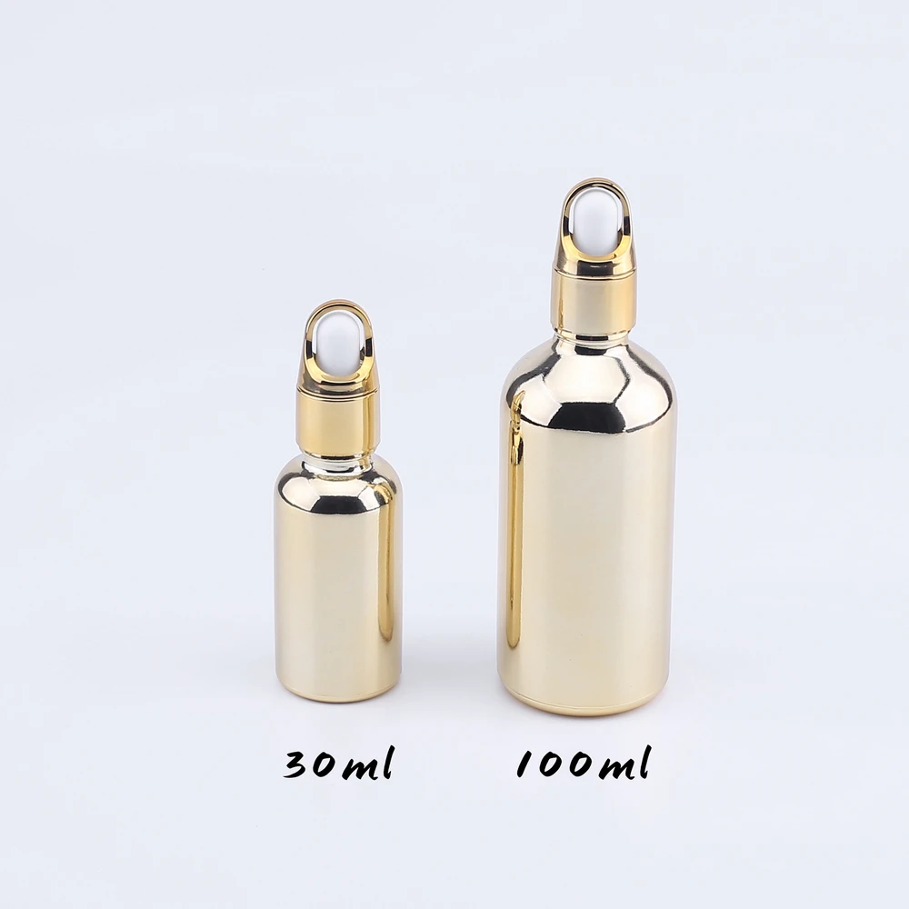 100pcs 30ML 100ML Gold Glass Dropper Bottle Empty Essential Oil Bottles Jars Vials With Pipettes Perfume Bottles