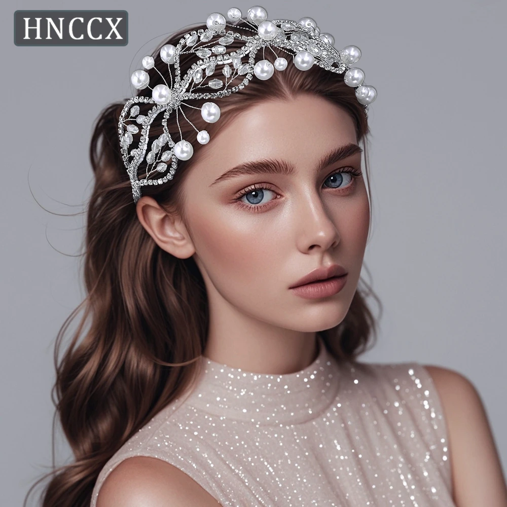 

HNCCX Wedding Headpieces With Pearls Women Crystal Head Hoop Bride Hair Style Headband Handmade Hair Accessories Tiara CP802