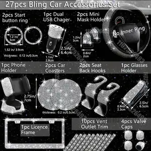Universal Fit Poliéster Steering Cover Set, Brilhante Licença Frame, Suporte do telefone, Coasters Ferramentas, Acessórios do carro, Mulheres Bling, 27 Pcs, 4 Pcs 6 principais vendas capa volante girly - №6