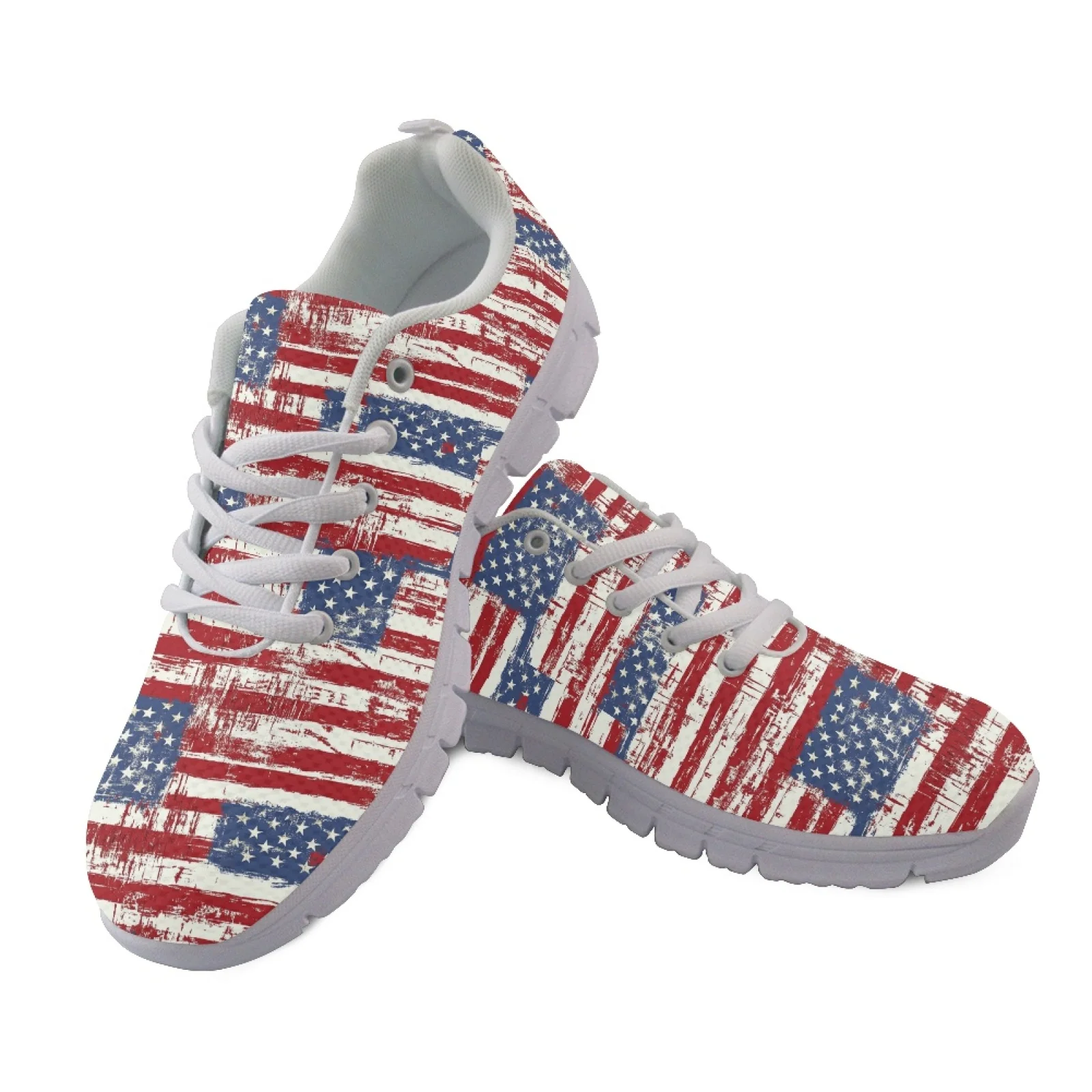 Coloranimal Distressed US Flag Print Men Comfortable Shoes for Teachers Standing All Day Flat Sneaker for Outdoor