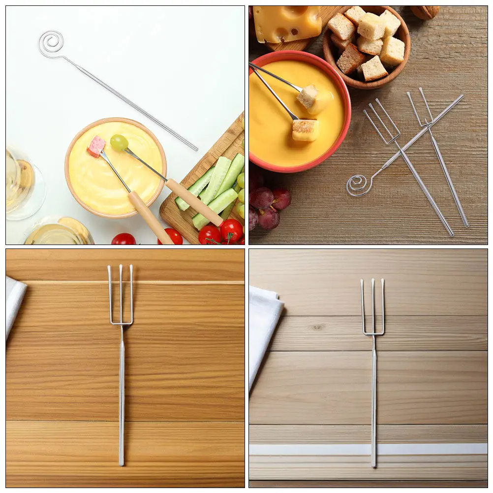 6Pcs Fire Pot Hot Pot Forks Stainless Steel Fondue Forks Heat Resistant Long Handles Chocolate Cheese Dipping Tools Bbq Skewers