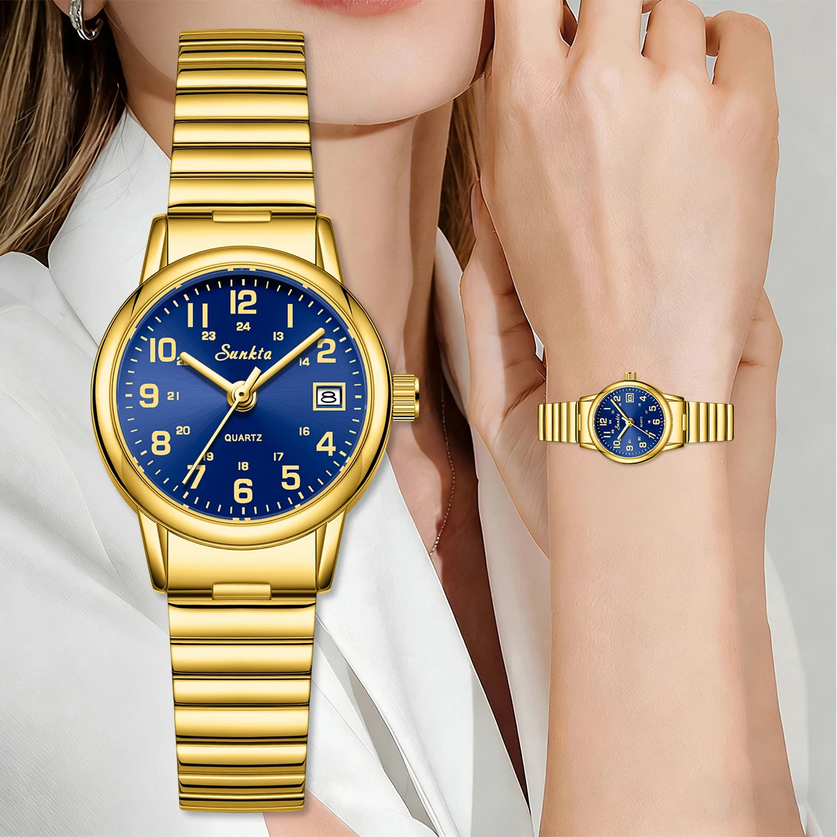 

Sunkta элегантные новые кварцевые наручные часы для женщин, роскошные водонепроницаемые женские часы из нержавеющей стали с датой, повседневные женские часы, подарки