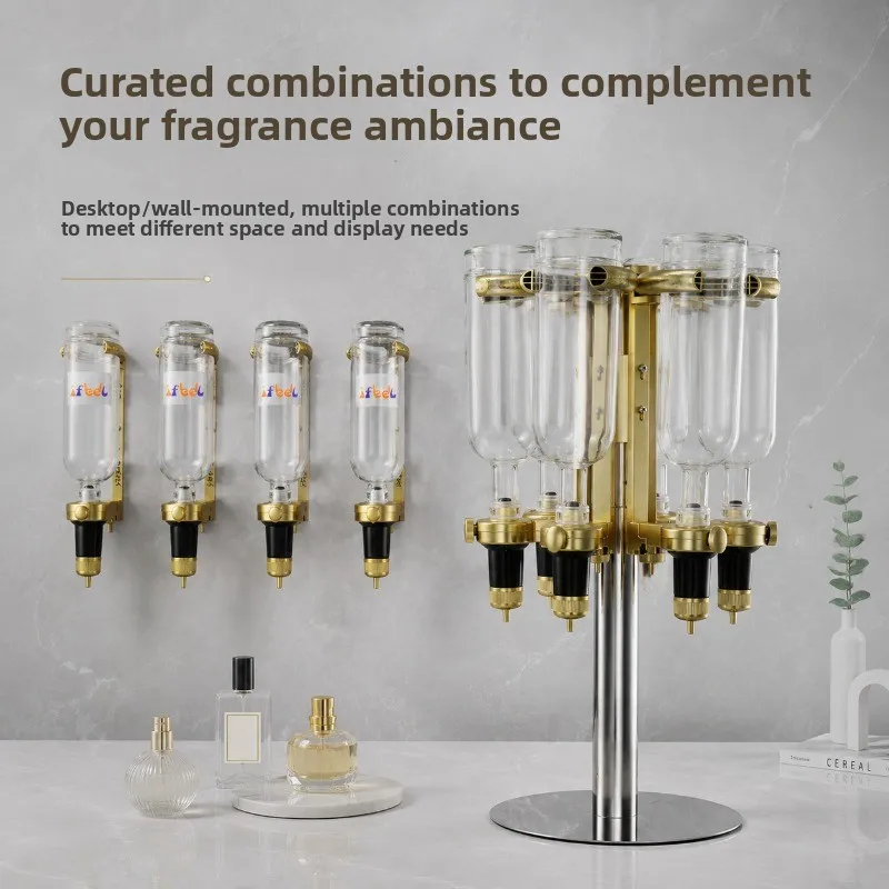 Golden 6 Pump Rotating Perfume Dispenser, Bulk Perfume Bar Filling Machine, Cross-border Perfume Display Stand