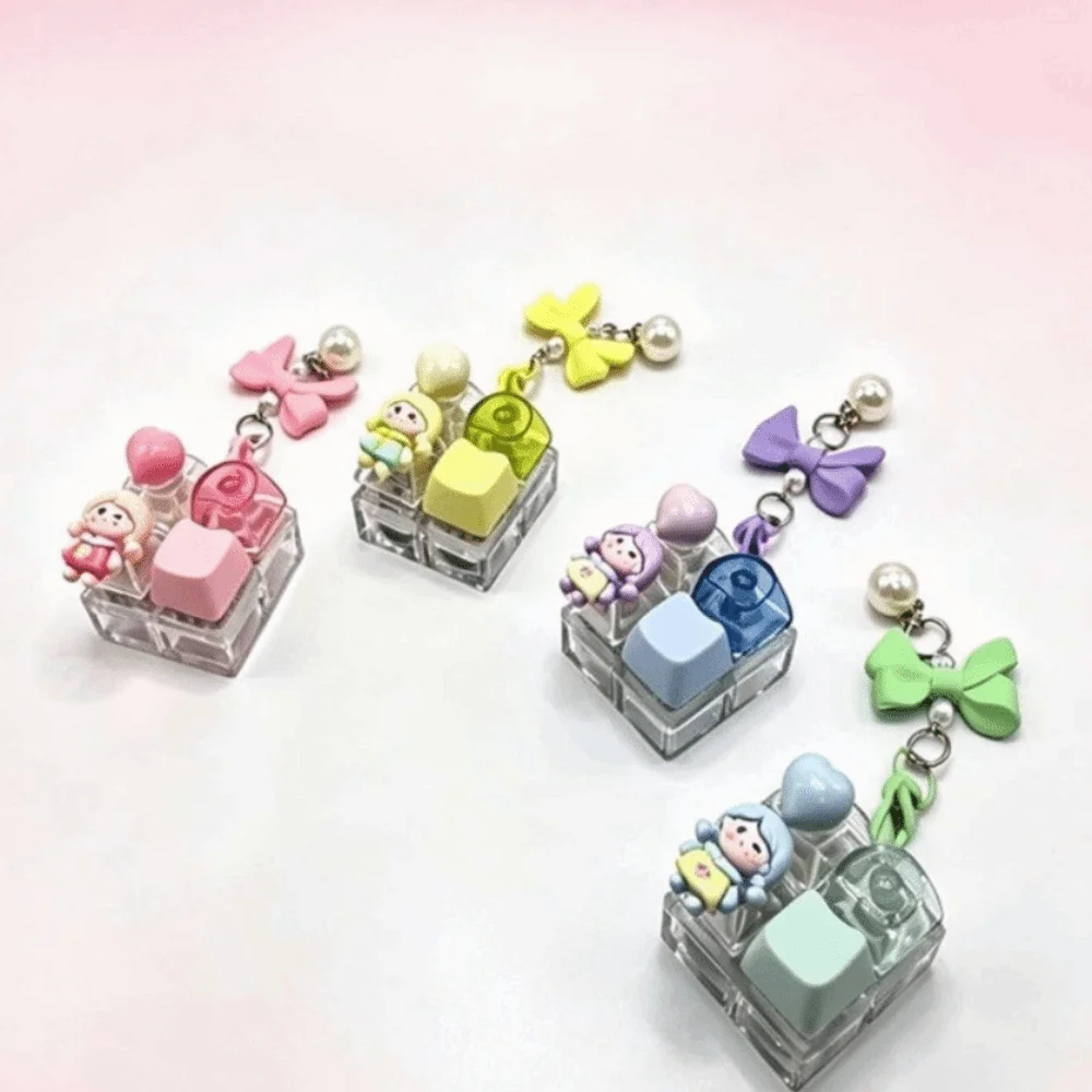 Pressable Buttons Fidget Button Keychain Stress Relief Cute Figurine Button Keychain Pendant Keyboard Style Finger Keyboard Cap