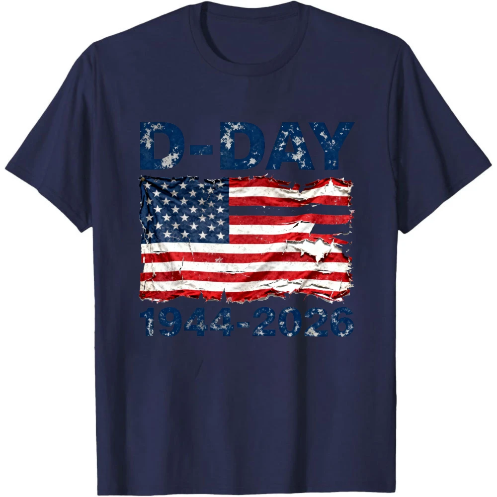 Normandy Landings D-Day Memorial Theme T Shirt Retro United States Flag Print Men High Quality Cotton Graphic Printed Casual Top view 5
