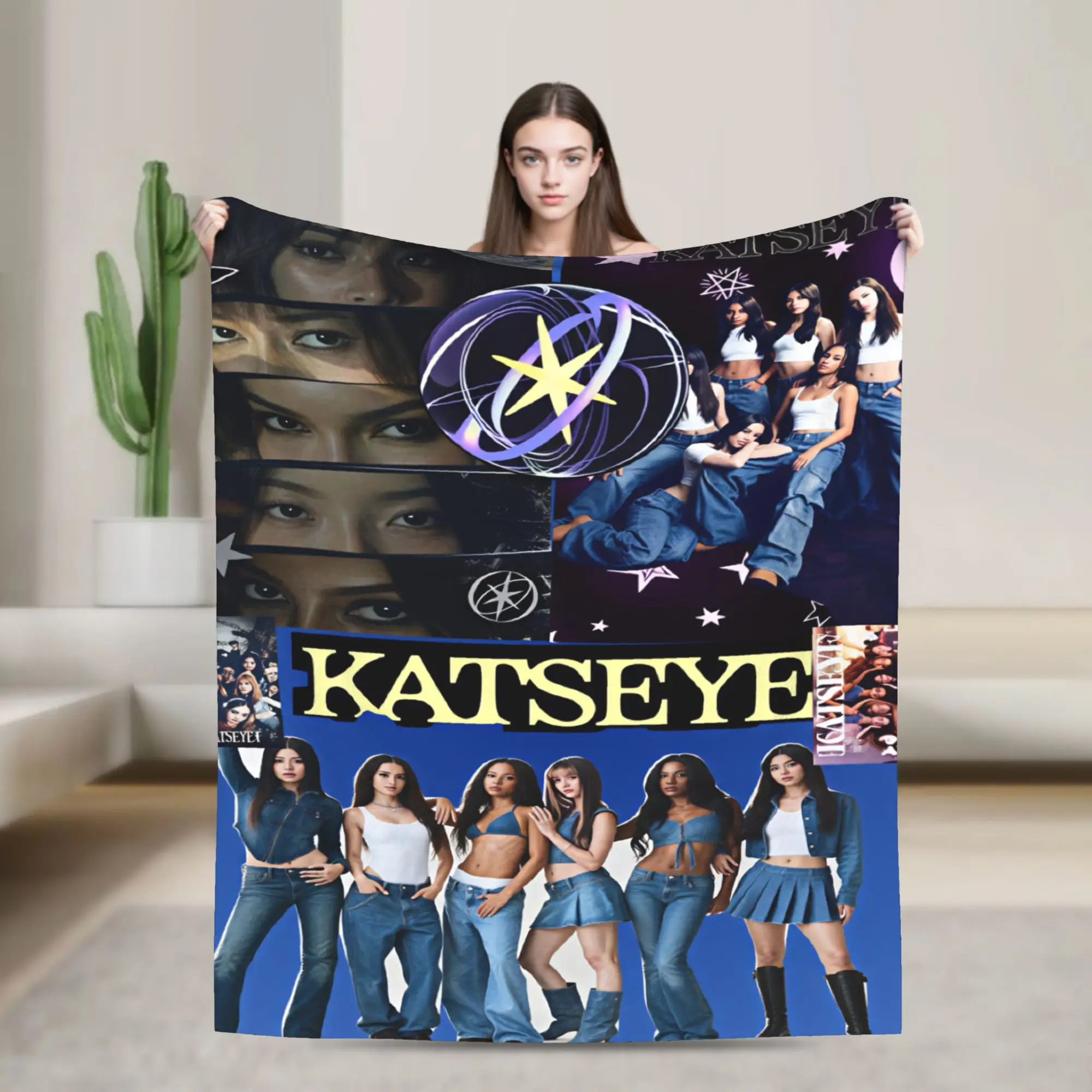 1pc Katseye K-Pop Flannel Blanket, 2D Print Soft Throw, All-Season Fan Gift for Bedroom, Living Room & Camping Essentials