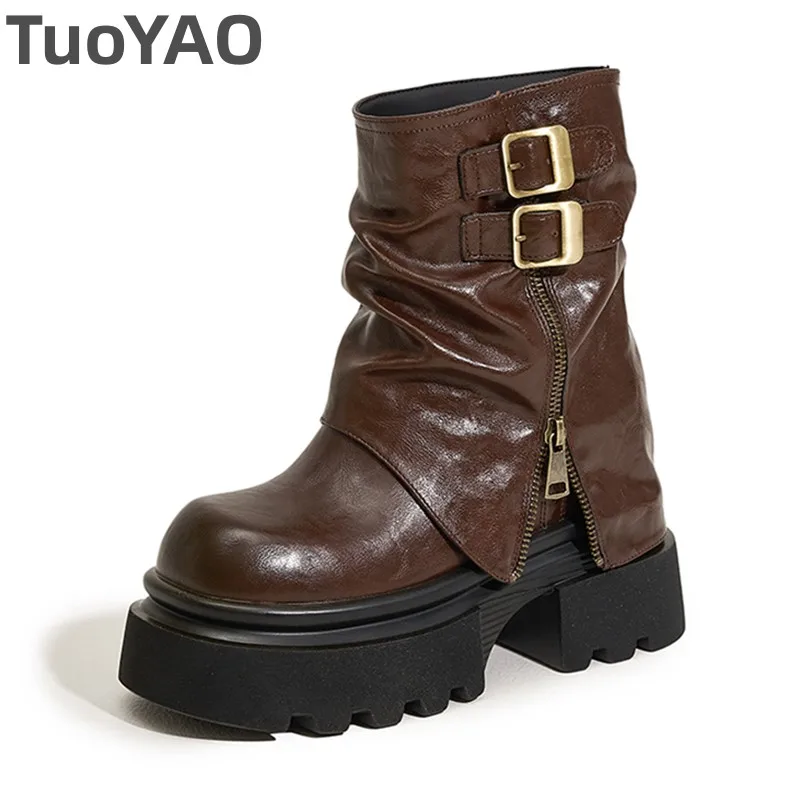 

Новинка 10 см, женская осенне-весенняя мотоциклетная обувь из искусственной кожи, кожаные ботинки на танкетке ROME, ботильоны из синтетического материала, модные винтажные ботинки на платформе