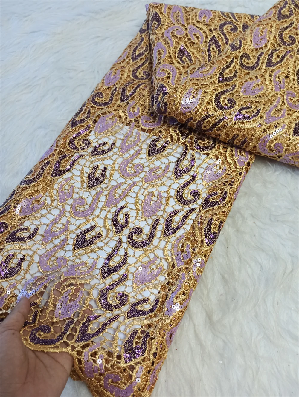 

2025 Premiu Nigerian Lace Fabric( 5Yards) - Luxury Embroidered Guipure Tulle with Sequins for Wedding/Bridal Gowns,African Desig