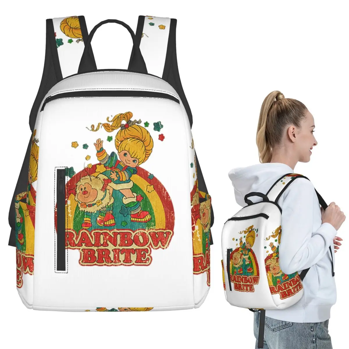 レトロヴィンテージレインボーブライトバックパック学生ブックバッグ子供スクールバッグコンピュータショルダーバッグ男の子女の子