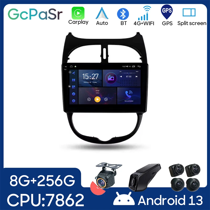 Car Android For Peugeot 206 1998 - 2012 Auto Radio Stereo Head Unit Multimedia Player GPS Navigation NO 2din DVD 5G Wifi 7862 BT