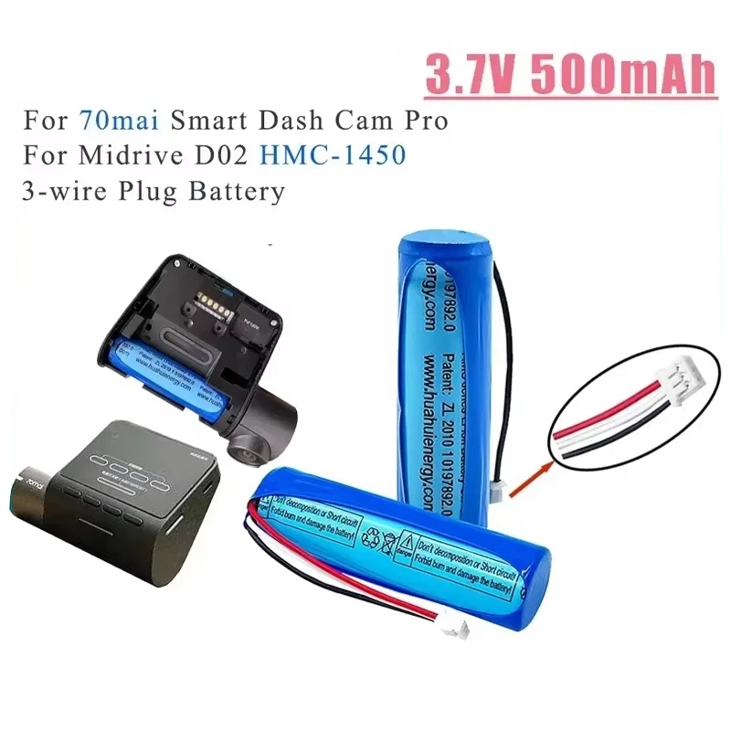 Original 3.7V 500mAh Li-ion Battery for 70mai Smart Dash Cam Pro