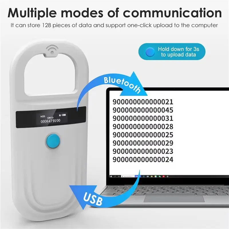 2026 New 3X Handheld 134.2Khz Animal RFID Reader Pet Cat Dog Micro-Type Chip Scanner FDX-B Glass Chip USB/Bluetooth Tag Reader