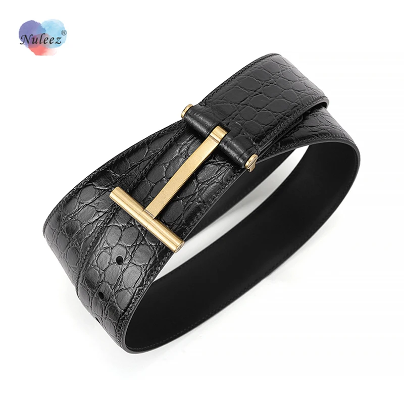 Golden or Silver T Buckle Belt Men Luxury Crocodile Pattern Cowhide Leather Gentlemen Waist Formal Wearing