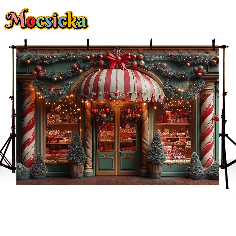 Mocsicka Photography Background Winter Christmas Dessert Shop Snow Xmas Trees Kids Family Portrait Decor Backdrop Photo Studio