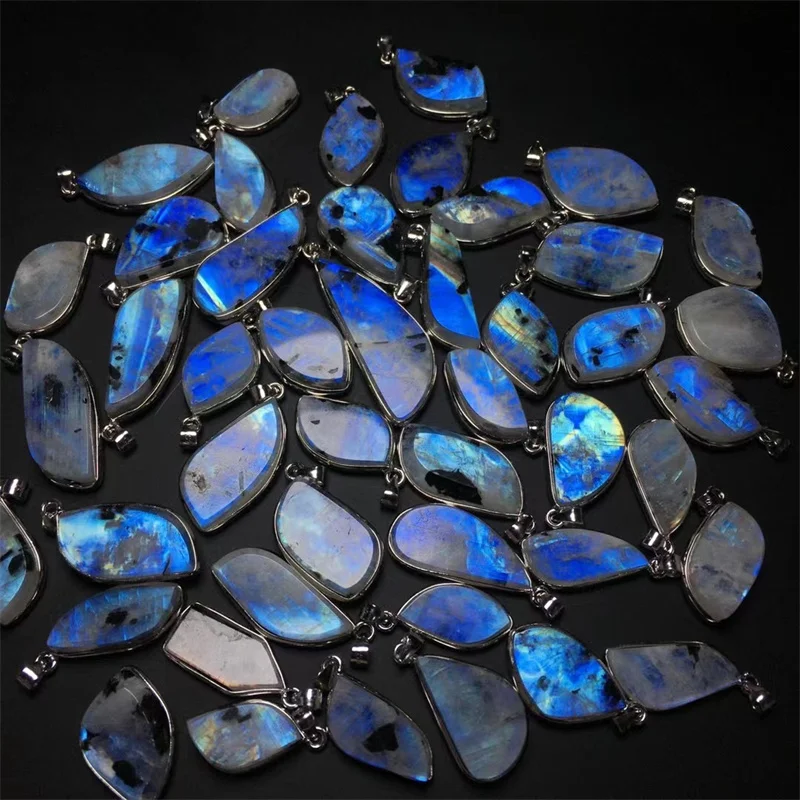 S925 Natural Blue Moon Stone Pendant Jewelry Making For Earring Bracelet Reiki Healing Stone DIY Accessories